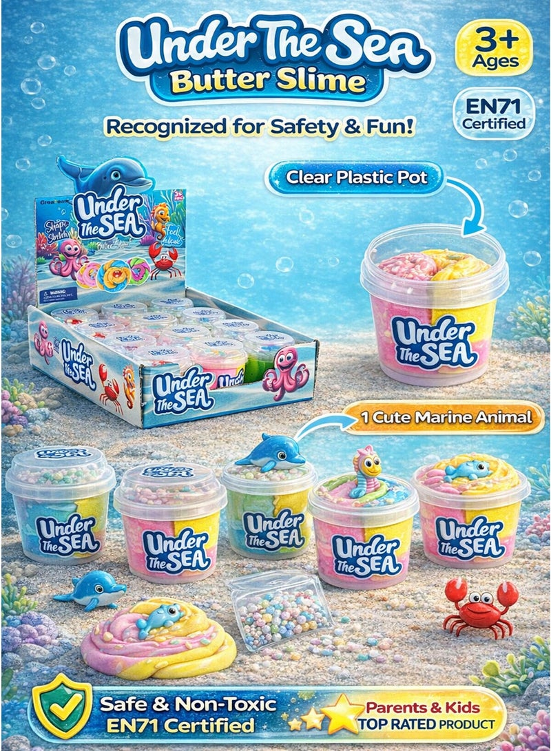 Greateam Under The Sea Butter Slime Set of 12 (40-44G Each Pot) 2-Color Soft Stretchy Slime with Marine Animal Figure & Tube Beads Sensory Toy for Kids 3+ Years EN71 Certified Safe Non-Toxic Slime Ocean Theme Party Favors, Return Gifts, Boys & Girls Creative Play Toy Children Educational Learning Toy Best Gift for Ramadan - Image 5